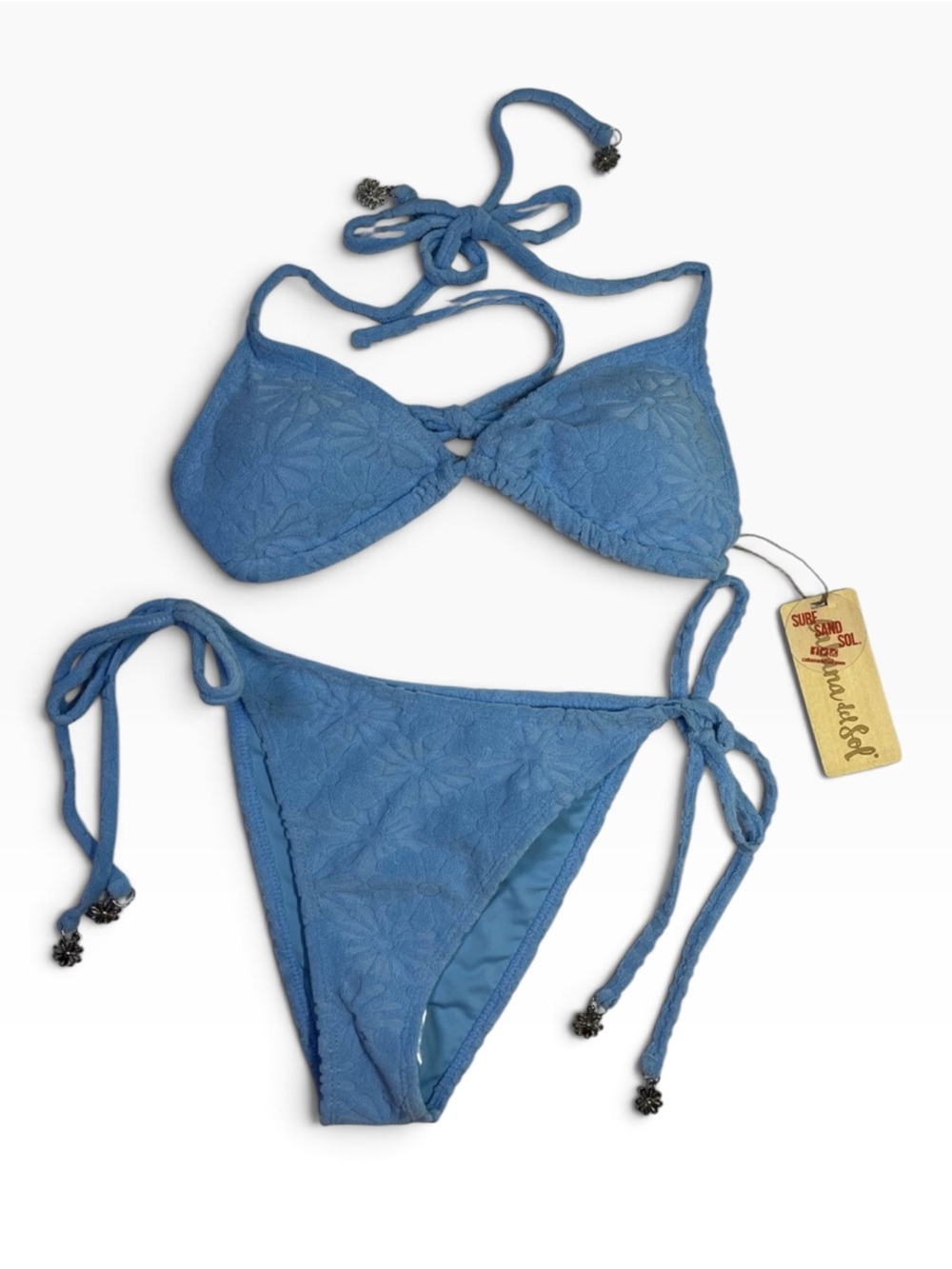 Cabana del Sol Baby Blue Floral Tie Bikini Set